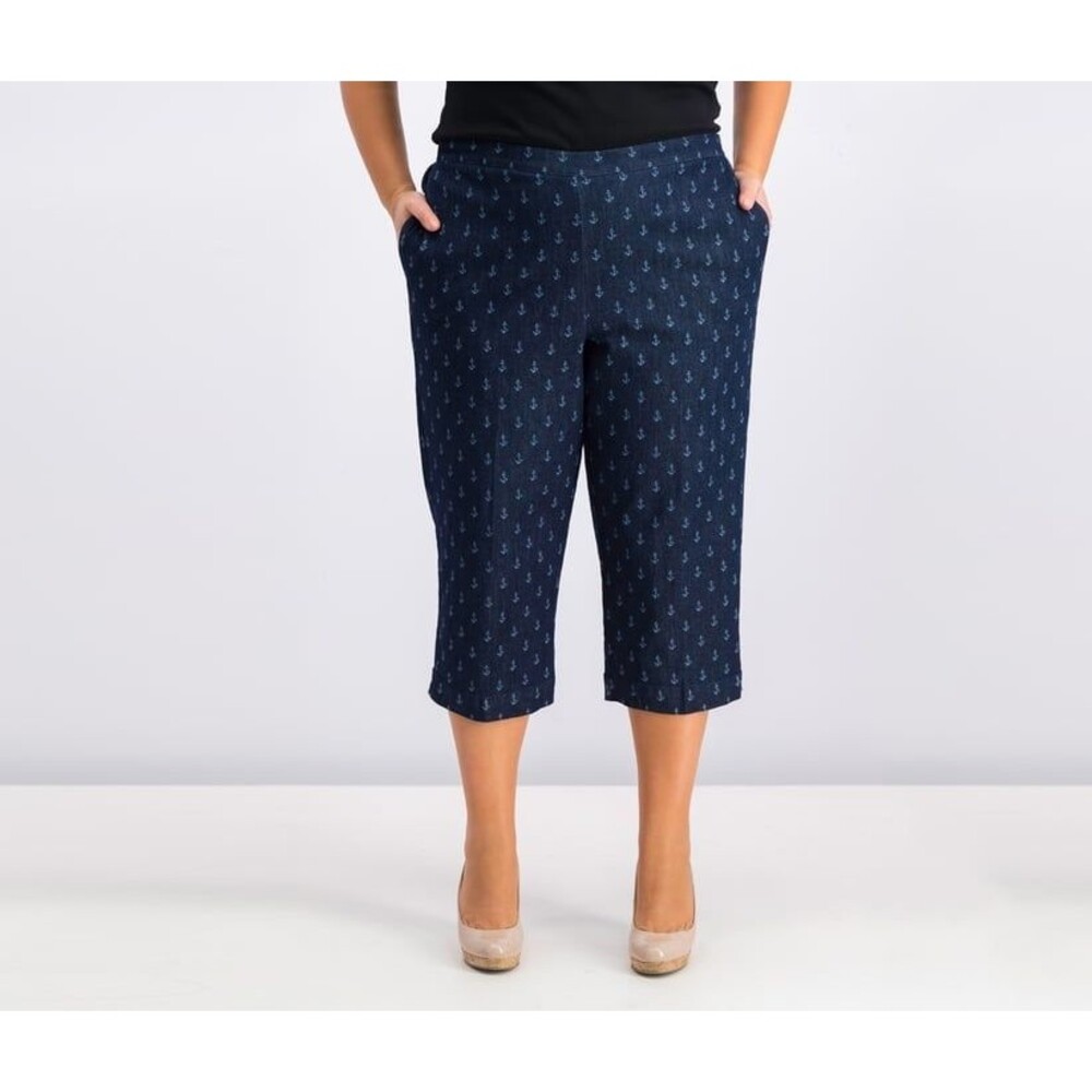 Alfred Dunner Americas Cup Denim Anchor Capris, Pants Pull On Women’s 14P NWT